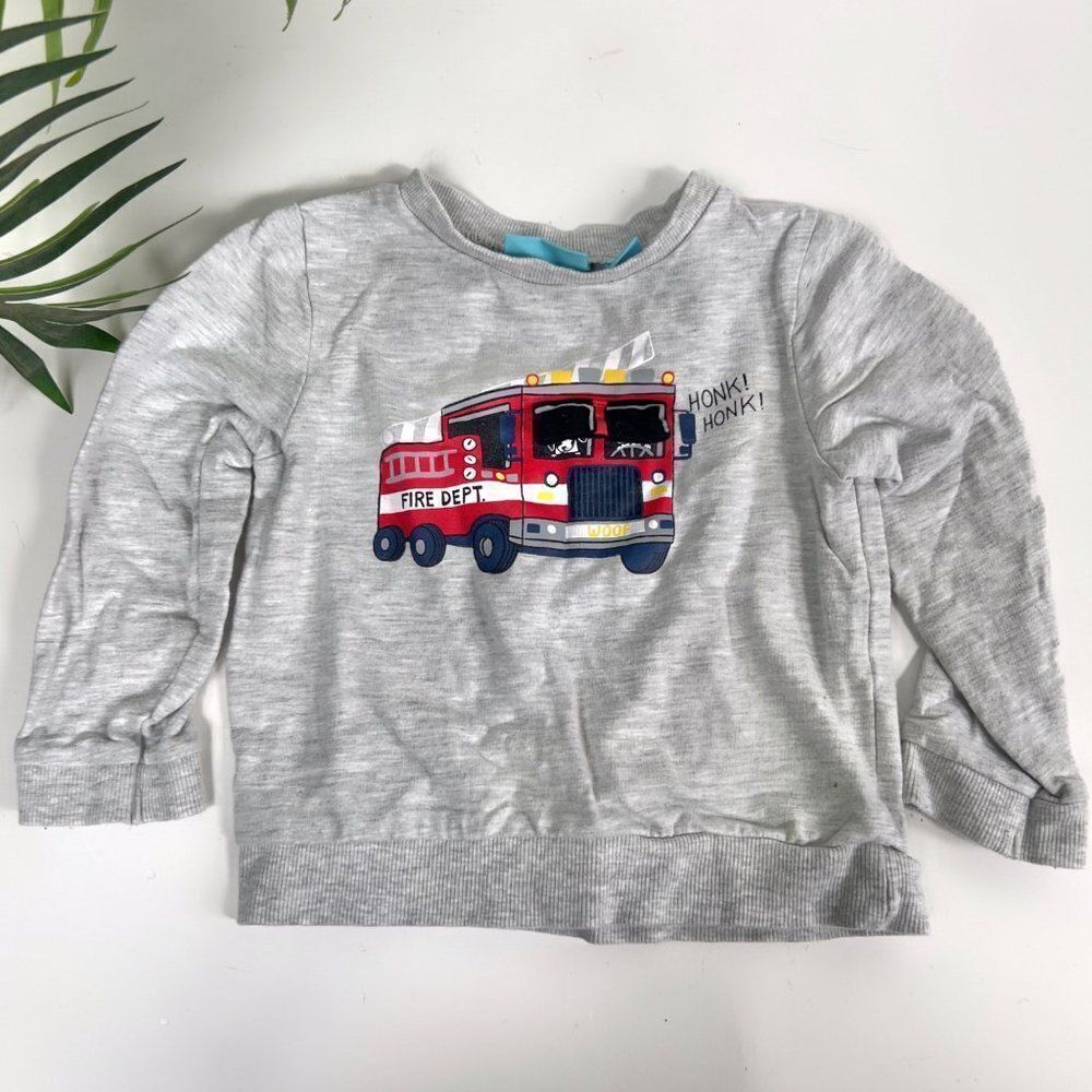 Toddler Boy's Lightning Bug Gray Casual Pullover Firetruck Sweatshirt / 24 Month